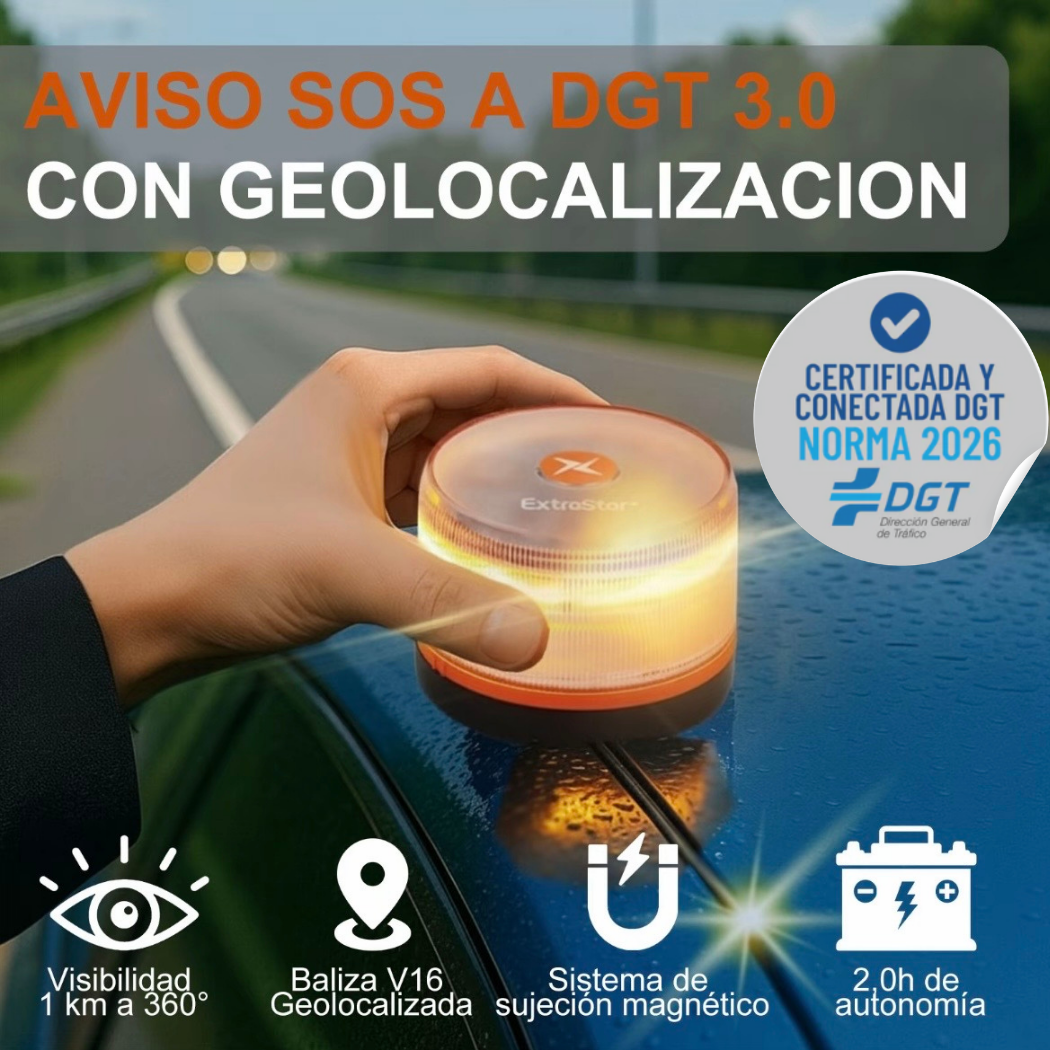 Baliza V16 | 2ª GENERACION Geolocalización DGT 3.0 | Luz Emergencia Coche Homologado DGT | SIM y Datos Pagados hasta 2038