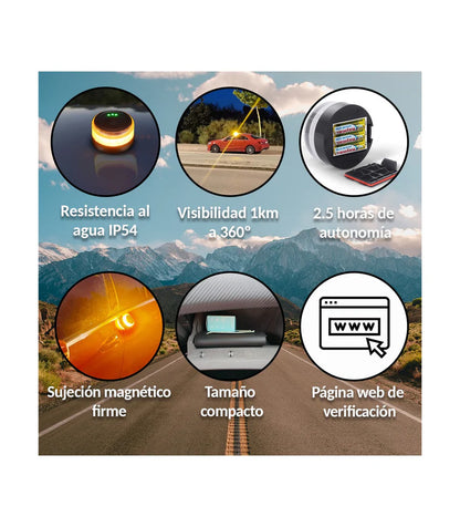 Baliza V16 | 2ª GENERACION Geolocalización DGT 3.0 | Luz Emergencia Coche Homologado DGT | SIM y Datos Pagados hasta 2038