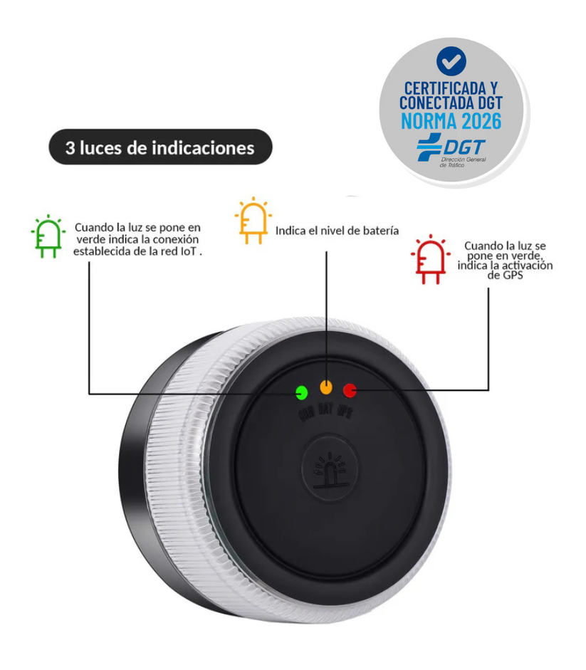 Baliza V16 | 2ª GENERACION Geolocalización DGT 3.0 | Luz Emergencia Coche Homologado DGT | SIM y Datos Pagados hasta 2038